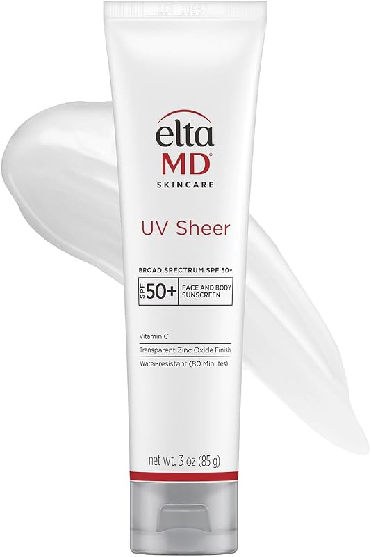EltaMD UV Sheer Face and Body Sunscreen with Zinc Oxide, SPF 50+, 3 oz | Combined Moisturizer and Sunscreen, No White Cast, Lightweight, Sheer Finish, Water Resistant Up to 80 Minutes