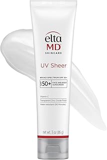 EltaMD Protector solar facial transparente UV, SPF 50+ sin fundición blanca para cara y cuerpo, fórmula de protector solar de óxido de zinc