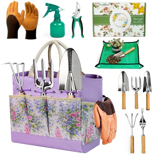 SLARMOR Kit de Jardinage Robuste 10 pièces en Acier Inoxydable avec sécateur Gants et Sac de Rangement idéal pour Femmes et Hommes Un Cadeau Parfait pour Les...
