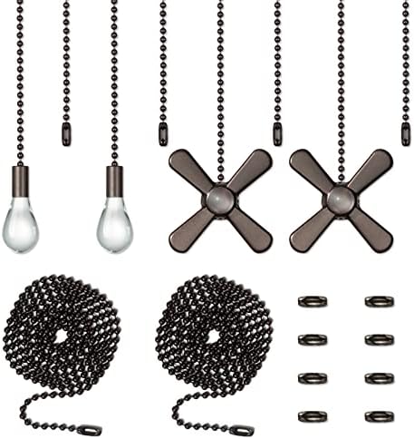 ELFCAB Ceiling Fan Pull Chain Set 4pcs 3mm Diameter Beaded Ball 12 inches Pendant Decorative (Clear Bulb and Fan Shape) 2Pcs 36 inches Extension, Extra 8Pcs Pull Loop Connectors(ORB)