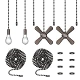 ELFCAB Ceiling Fan Pull Chain Set 4pcs 3mm Diameter Beaded Ball 12 inches Pendant Decorative (Clear Bulb and Fan Shape) 2Pcs 36 inches Extension, Extra 8Pcs Pull Loop Connectors(ORB)