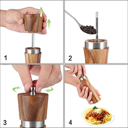 Wood Pepper Grinder - Vanlonpro 8 Inch Pepper Mill With Adjustable Coarseness, Ceramic/Stainless Steel Grinding Salt Mill Refillable, Manual Salt And Pepper Shakers Spice Tools For Your Kitchen #TOP3