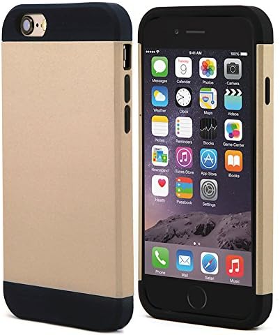 Armored Thin Double Layer Tough Protection Slim Case Cover for Iphone 6 (4.7) 4.7" inch A1549 A1588 (Gold)