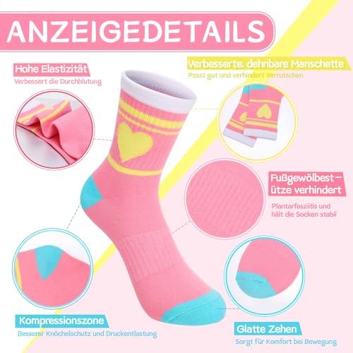 Utensilsto 6 Paar Tennissocken Kinder 33-37 Sportsocken Kinder Baumwollsocken lustige Socken Jungen Mädchen Laufsocken Kindersocken mit lächeln Herz Streifen Nummer