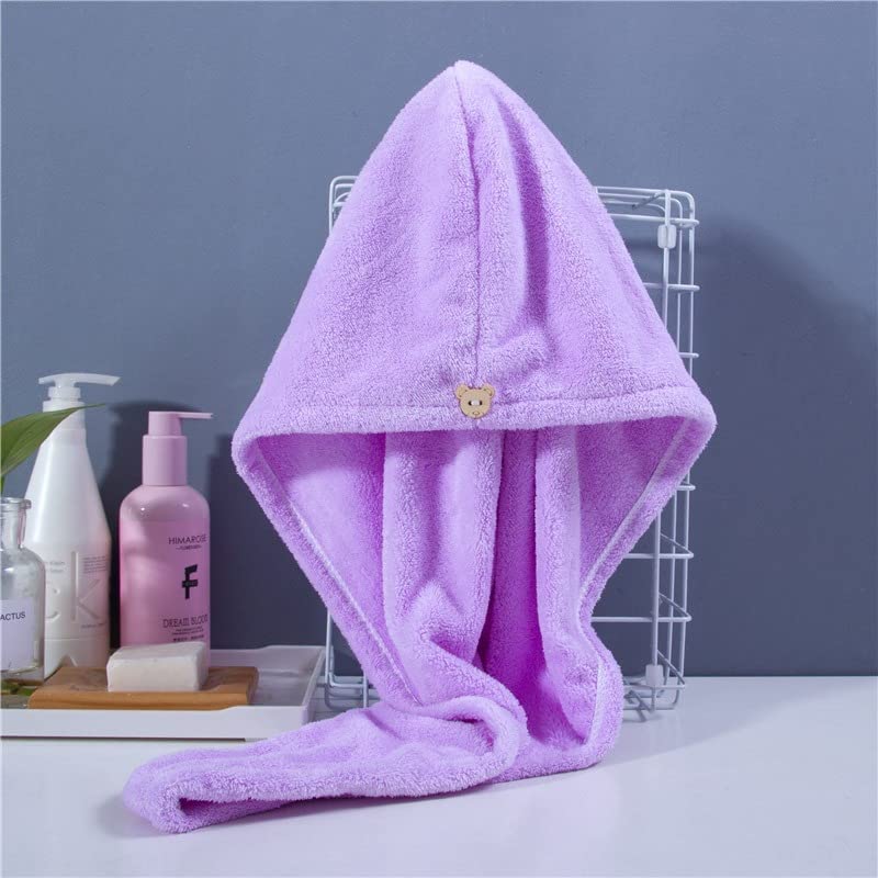 Image of SHOORAAY Microfiber Women's Plain Pattern Hair Towel Wrap 400 GSM, Absorbent Towel Hair-Drying Bathrobe Magic Hair Warp Towel Super Quick Hair Drying Cap Towel -Pack of 1 (Purple)