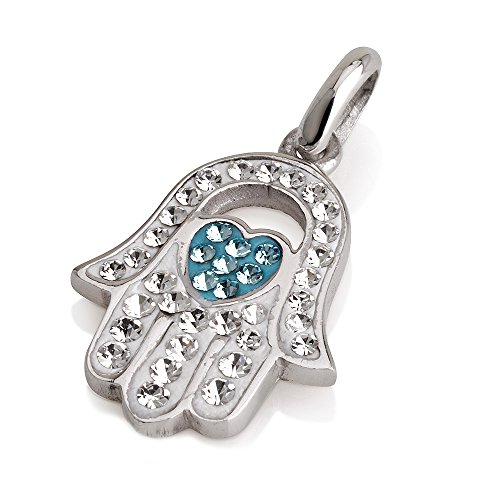 Pendentif Hamsa argent 925 bijoux collier pierres précieuses cristaux blancs