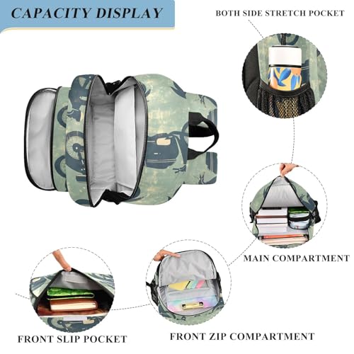 senya Retro Cool Scooters Backpack Water-Resistant Bag Lightweight Bookbags with Reflective Strip3