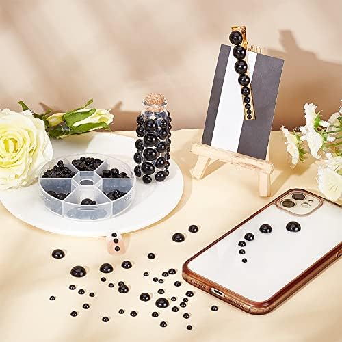 PH PandaHall 1 Box Half Round Black Imitation Pearl ABS Acrylic Dome Cabochons, 4-12x2-6mm About 690pcs
