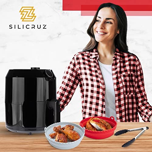 Silicruz 2 Reusable Silicone Air Fryer Liners With Tongs - 7.9 Inch Foldable Air Fryer Silicone Liners For 3-5 Qt Fryers- Replacement Of Parchment Paper Liners - Dishwasher Safe For Quick Cleanup #TOP1
