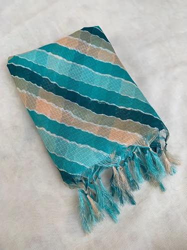 Image of Women's Cotton Blend Striped Print Dupatta with 2.20 Meters | Women's cotton printed dupatta with tassels