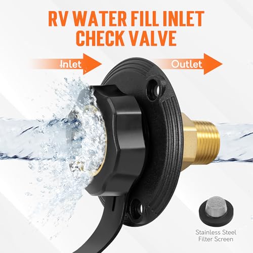 Image of TONDA RV City Water Inlet with Check Valve, Brass Thread RV Water Fill Inlet Replacement, RV Water Hose Connector for Camper, Trailer, Motorhome