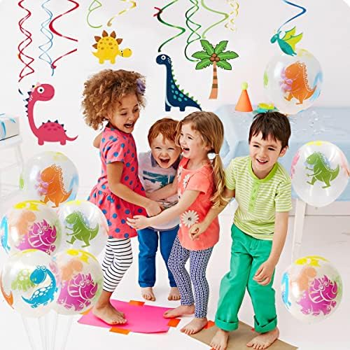 Kreatwow Dinosaur Birthday Party Decoration Supplies for Boys Girls Dino Party Decoration Happy Birthday Banner Dinosaur Birthday Banner Hanging Swirls for 1st 2nd 3rd 4th Dino Theme Birthday