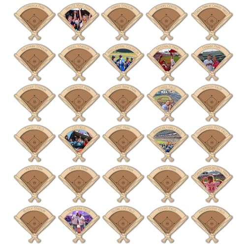 Wooden Baseball Stadium Photo Tracker & Frames Set of 30