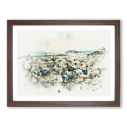 Image of Athens Skyline In Greece In Abstract Modern Art Framed Print | A4 Walnut Framed Wall Art | Ready to Hang | Abstract Cityscape Picture | Living Room Bedroom Lounge Office