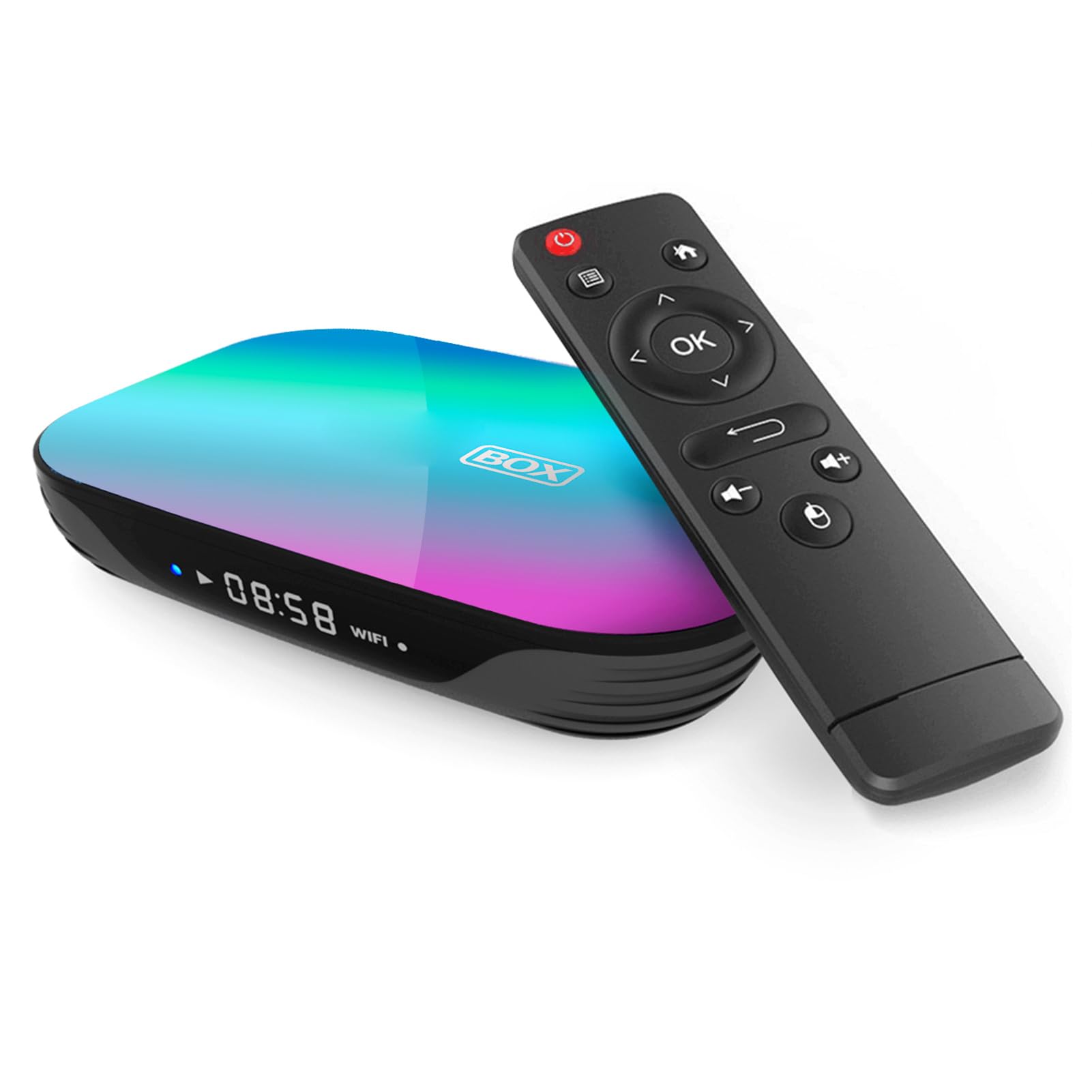 Android TV Box 4GB RAM 8K Lettore Multimediale in Streaming, Dual Band 2.4G 5G WiFi Gigabit Ethernet S905X3 Quad Core Set Top Box, Smart TV per Home Theater (4+128G Spina europea)