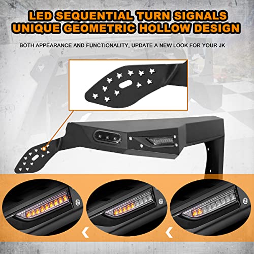 Roxx Front Fenders Flares For 2018-2022 Jeep Wrangler Jl/Jlu, 2Pcs Off-Road Jl Front Fenders Flares W/Led Amber Sequential Turn Signals/Led Position Lights, Driver And Passenger Side (Front) #TOP2
