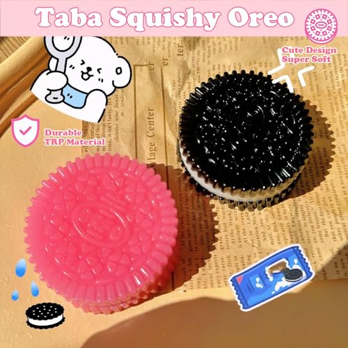 YEWCEP 2 Stück Taba Squishy, Squishy Toy, Squishy Für Oreo, Keks-Stressabbau-Spielzeug, Quetsch Spielzeug, Antistress Spielzeug, Anti Stress Spielzeug, Fufu Squishy (Schwarz+ Rosa)