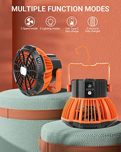 Ventilatore da Campeggio con Luce LED,5200mAh