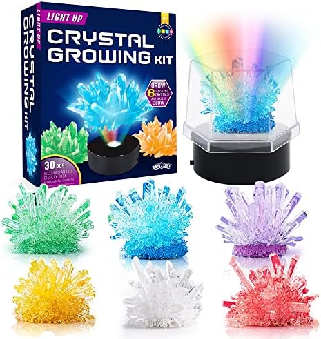 BenBen Crystal Growing Kit for Kids, 6 Crystals with Light Up Display Case, STEM Science Experiment Kit, User Guide Included