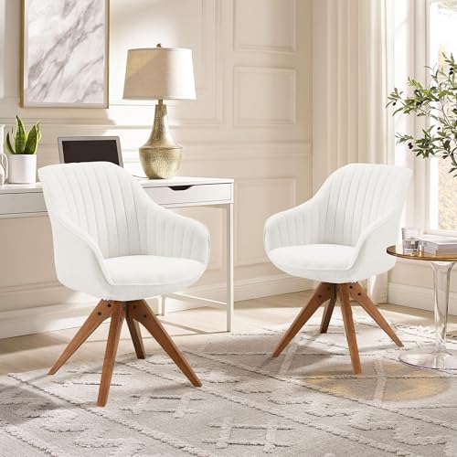 Zouron Drehstuhl Holzbeine 2er Set - Drehstuhl Sessel Hellbeige Leinen...