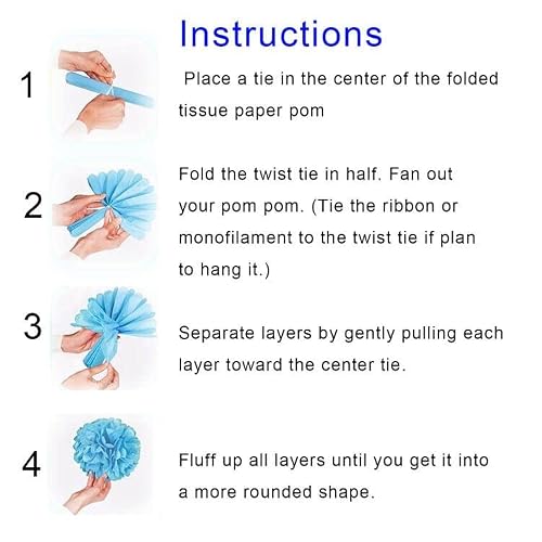 Tissue Paper Pom Poms Kit, Recosis Paper Flower Ball For Birthday Party Wedding Baby Shower Bridal Shower Festival Decorations, Sky Blue, Blue And Dark Blue #TOP6