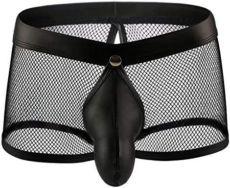 Arjen Kroos Men's Sexy Mesh Boxer Briefs Underwear Funny Buckled Pouch Trunks,black-ak2042,Medium