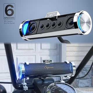 GoHawk Motorcycle Bluetooth Speakers | 6-Speaker Waterproof Stereo System w/Built-in Amplifier | Aluminum Sound bar Music Player w/FM Radio USB LED | Great for Harley Touring (RD88-S Chrome)