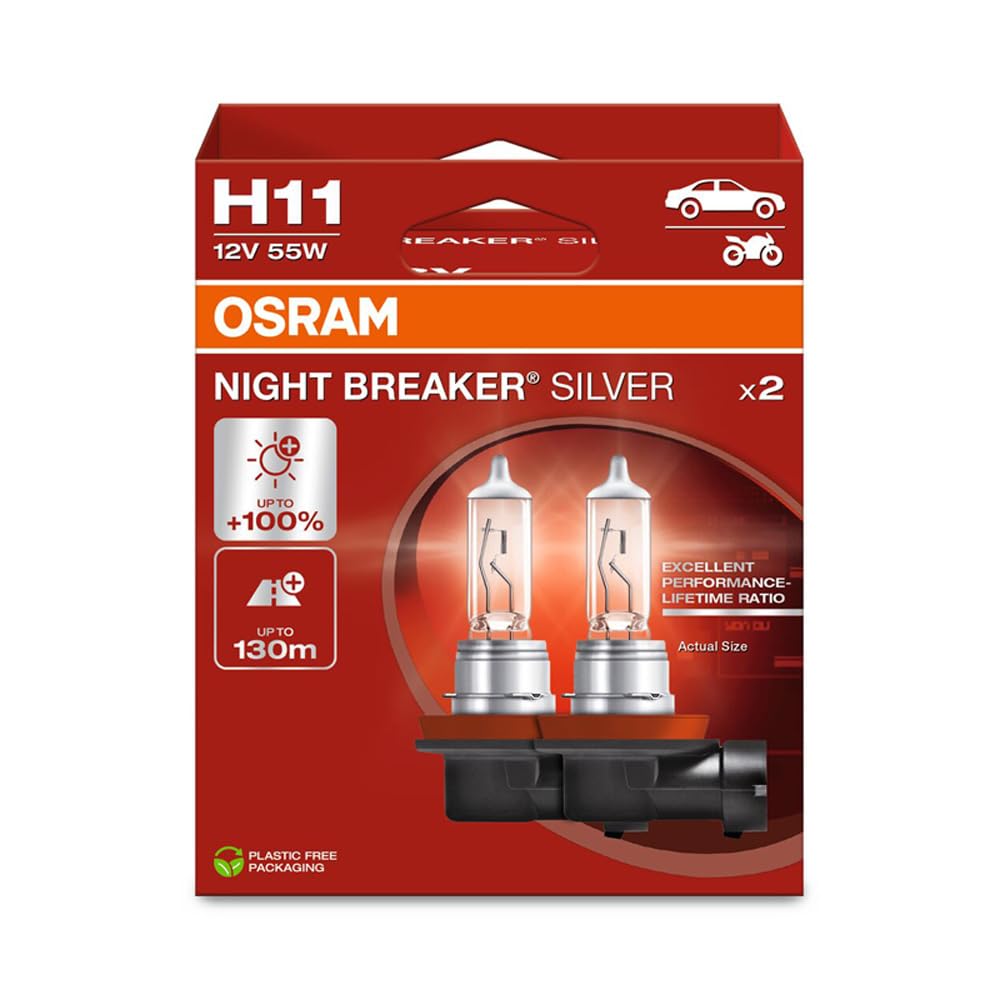 OSRAM NIGHT BREAKER® SILVER, H11, halogen headlight lamps, Hanging folding box (2 lamps)