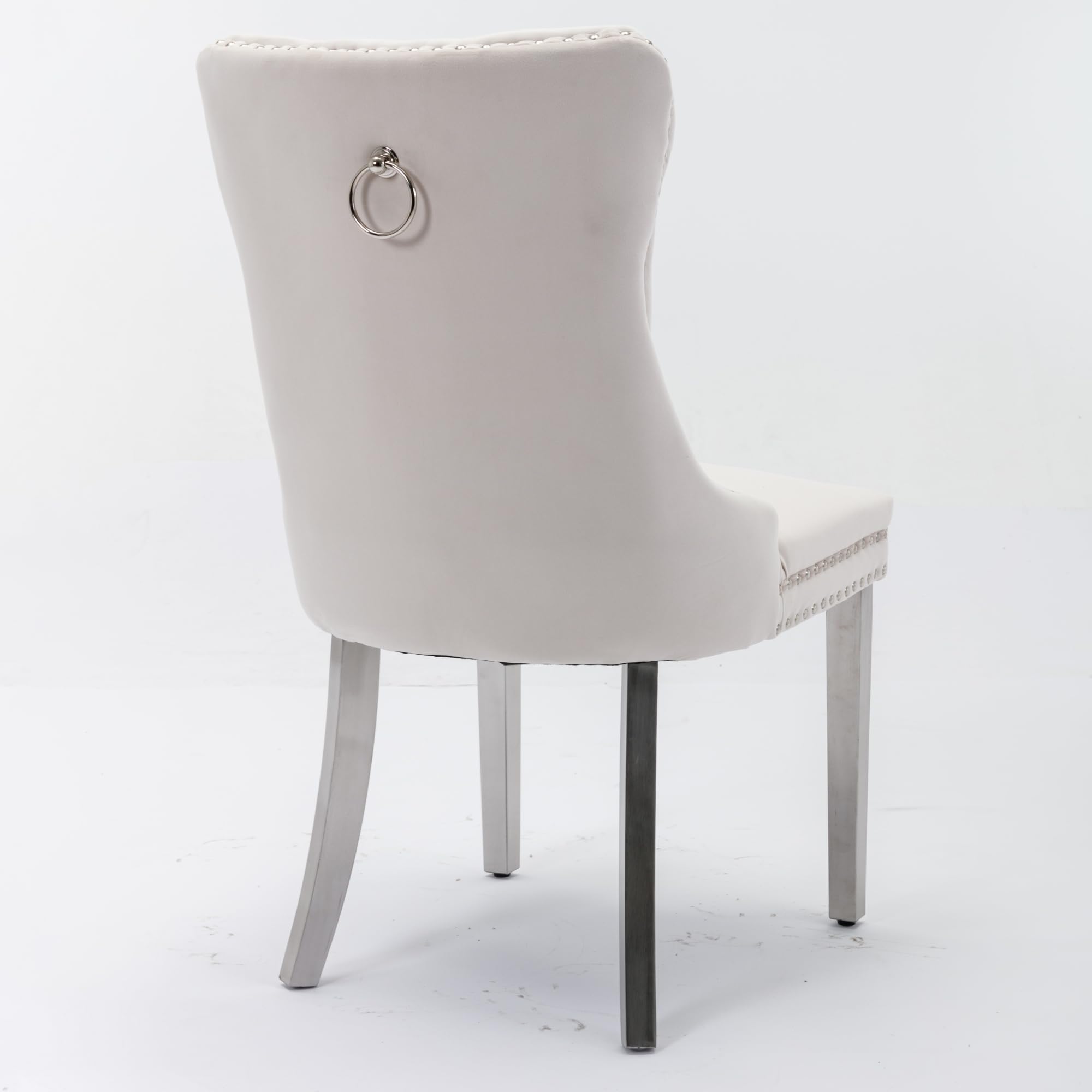 Set di 2 sedie per sala da pranzo, in velluto beige con piedini cromati, sedie imbottite con schienale alto