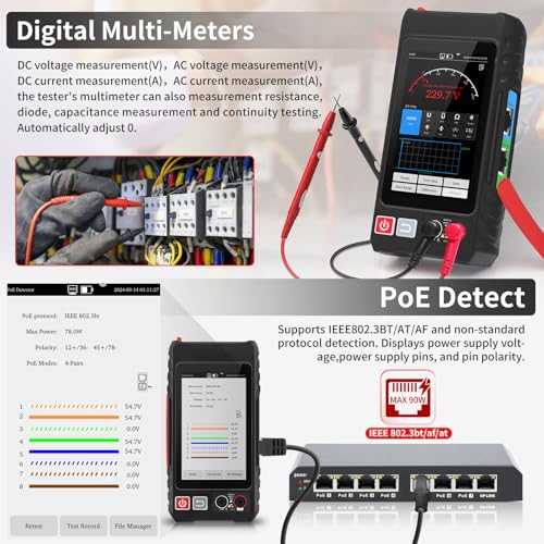 Henkion Multifunction RJ45 Network Caber Tester,UTP Cable Tester Ethernet Cable Tracer,4" IPS Touch Screen Support Network Tools,Digital Multi-Meter,OPM,POE++ Detect,RJ45 TDR,Length,FTP,(LT-600M) by Henkion - Image 6
