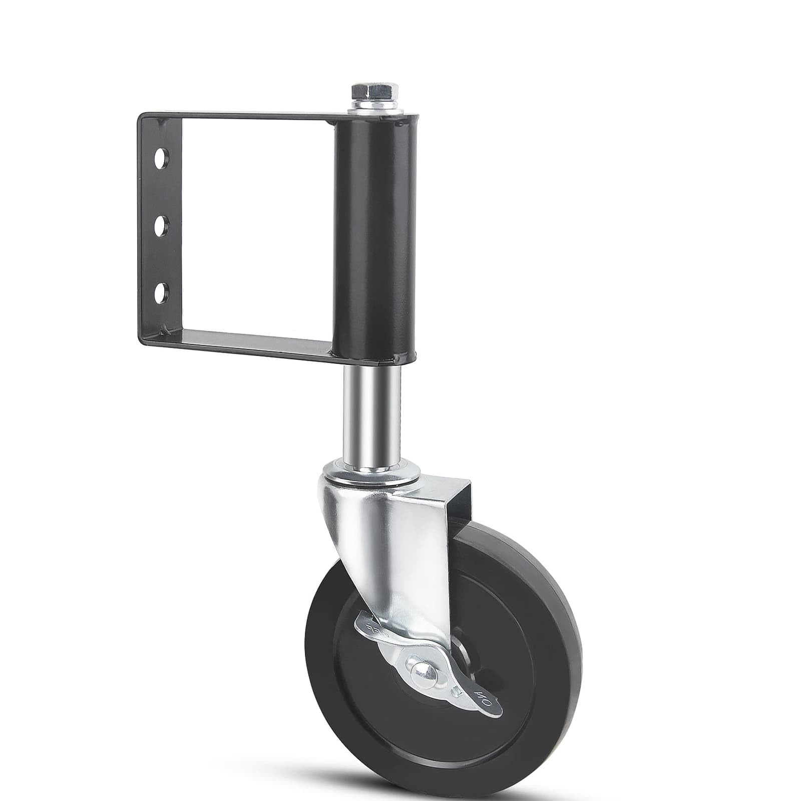 Heavy Duty Gate Caster Wheel, 4 inch Heavy Duty Rubber Wheel, Gate Roller with Brake, for Fence Wooden Gate with 100 Lbs Load Capacity, Black
