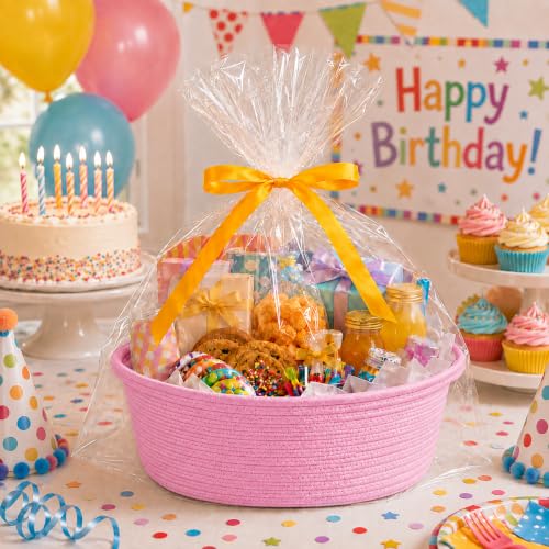 Image of Empty Gift Basket with Gift Bag & Ribbon, Woven Rope Basket, 12x8x5 inch