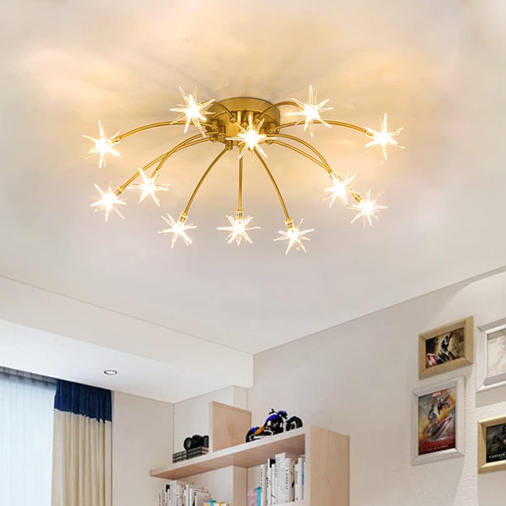 LED Living Room Ceiling Star Bedroom Ceiling Lamps Starry Sky Design Children's Room Hanging Lamps Glass Shade for Kitchen Restaurant Lamps (12 Flames, Warm Light)
