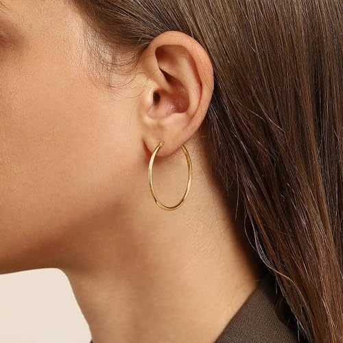 Gacimy 14K Gold Plated Hoop Earrings for Women, 14K Gold Plated Hoops with 925 Sterling Silvertone Post, Yellow Color 40mm Medium Earrings for Women - Image 4