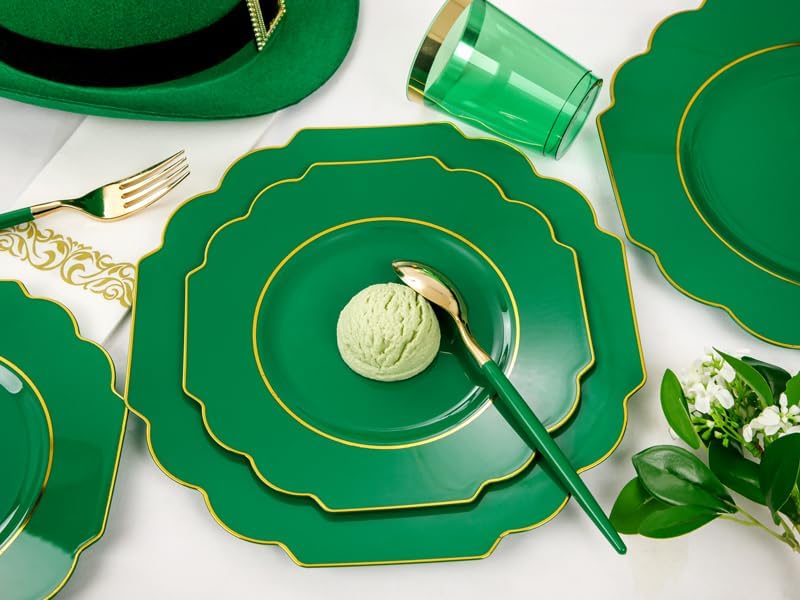 Nervure 140PCS Green Plastic Plates - Heavy Weight Disposable Plates for 20Guests Include 20Dinner Plate, 20Dessert Plate, 20Cups, 20Forks, 20Knives, 20Spoons, 20Napkins for Wedding & Party - Image 9
