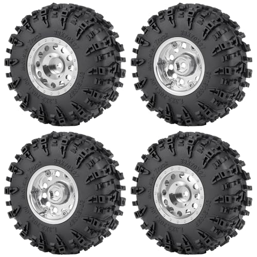 RCLIONS 1.3" Aluminium RC Beadlock Wheels and Tires Set for