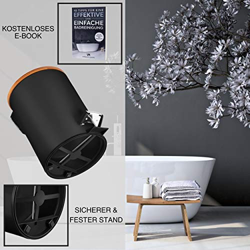 VMbathrooms 3L Kosmetikeimer in edlem schwarzem Design | Tretmülleimer mit Absenkautomatik (Soft Close) | Eleganter Eimer fürs Bad mit Innenbehälter und Bambus-Holzdeckel – Bild 7