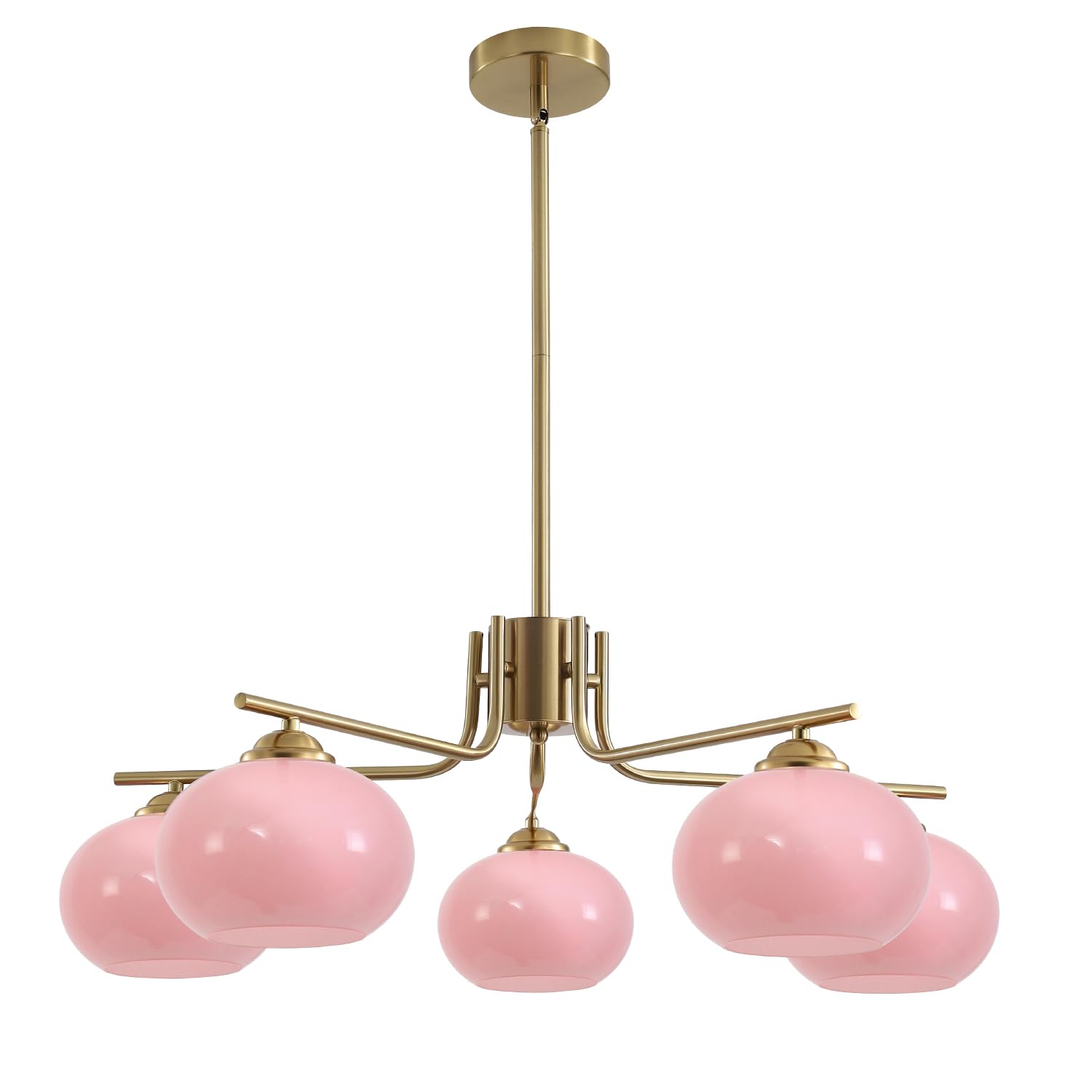 KCO Lighting Modern Pink Chandelier Pink Glass Pendant Light 5 Lights Gold Large Globe Chandelier Mid Century Flush Mount Ceiling Light Fixture for