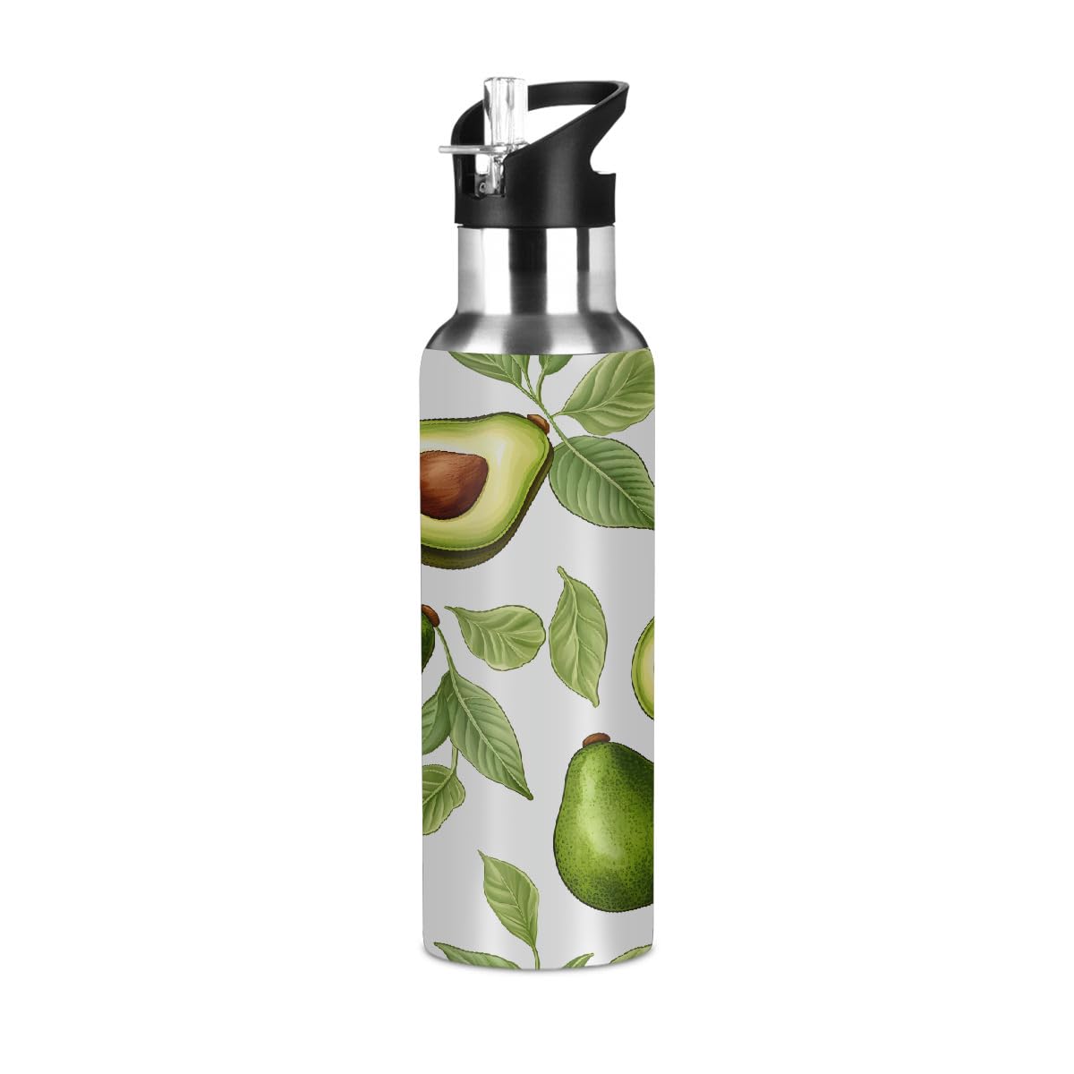 Mexpekil Water Bottle with Straw Stainless Steel, Cute Avocado 600ml Insulated Leakproof Thermal Flask for Sports, Gym, Travel (20oz) โ image 1