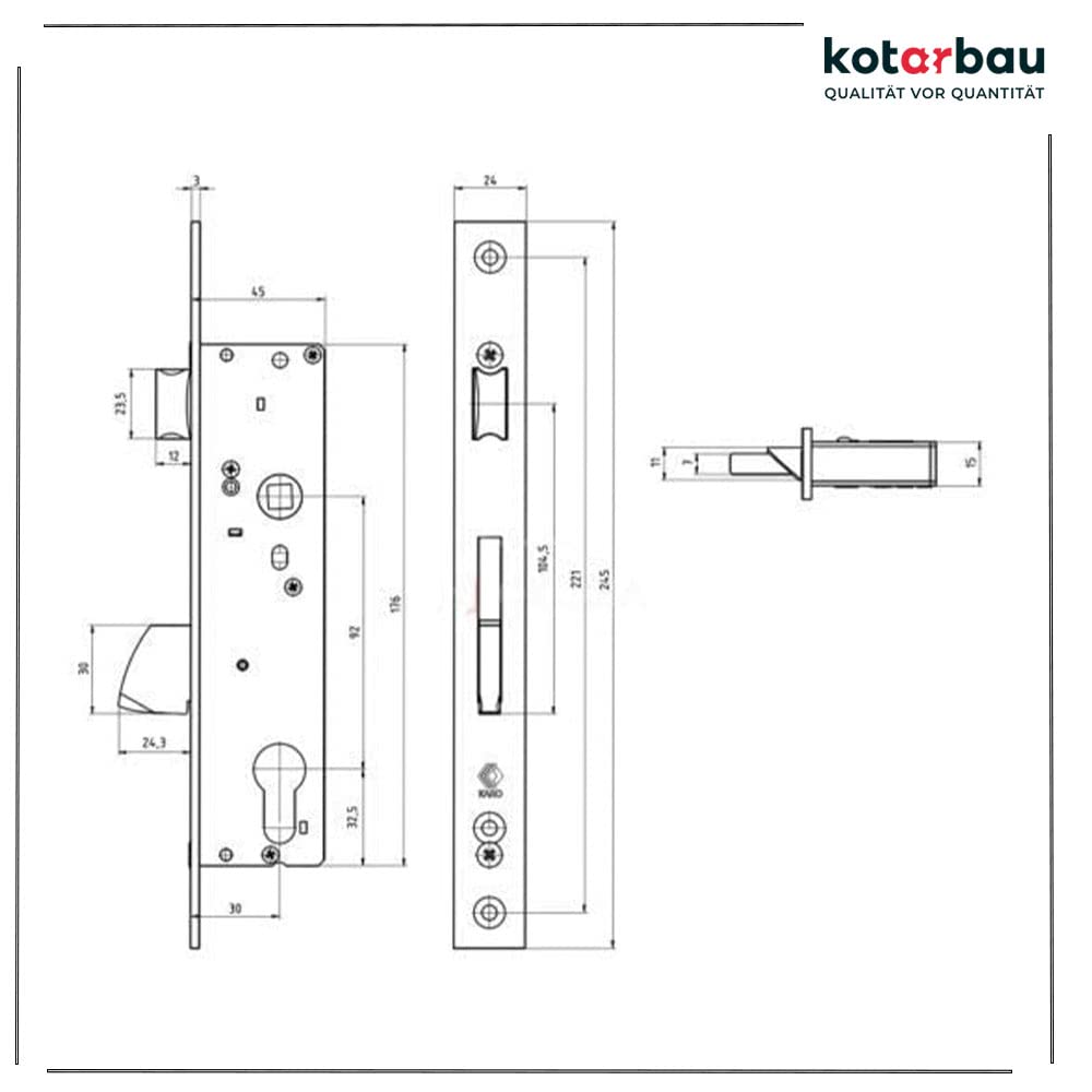 KOTARBAU® Rohrrahmenschloss 92 mm Dornmaß 30 mm Edelstahl Einsteckschloss Türschloss Schloss Schlosseinsatz für Profilzylinder Links/Rechts (30 mm)