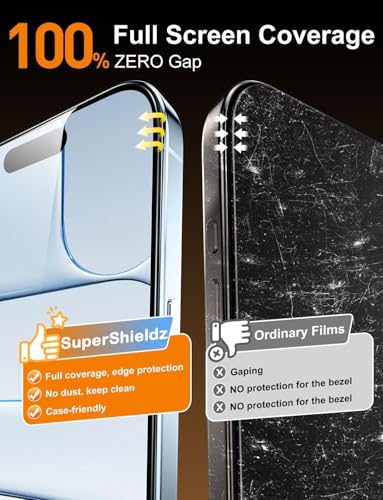 Image of Supershieldz 2-Pack Screen Protector Compatible for iPhone Air (6.5-Inch) Tempered Glass, Easy Installation Tool, 9H Hardness, HD Clear, Case Friendly, Full Coverage