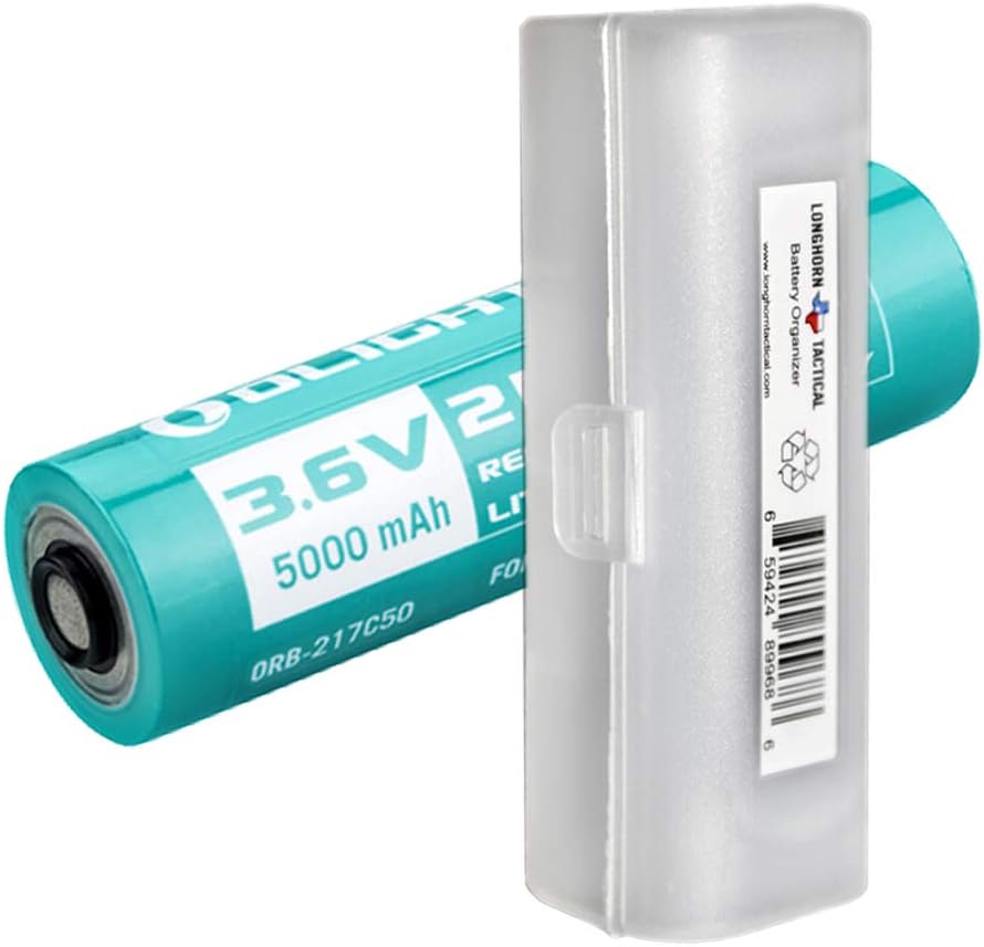 OLIGHT 5000mAH Customized Rechargeable Battery (217C50) Seeker 2/3/4 Pro, Warrior X Pro, Freyr, Prowess, and Odin Flashlights, with Battery Organizer