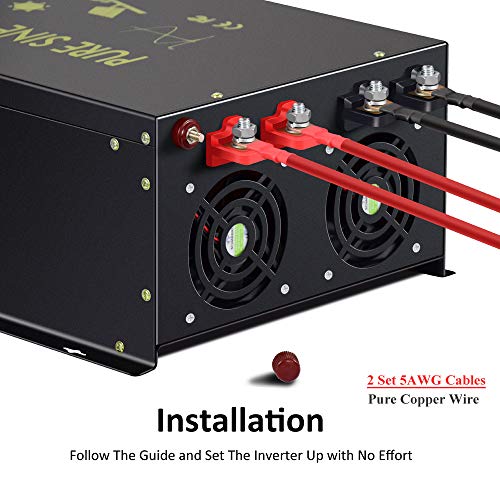 Reliable 5000W Continuous Power Heavy Duty Pure Sine Wave Power Inverter DC 12V to AC 110V 120V with 4 AC Outlets 41Amps Hardwire Terminal and LED Display for RV Car Solar System Emergency