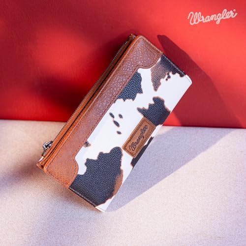Wrangler Cow Print Wallets Womens Bifold Credit Card Wallet Women's Wallets, Card Cases & Money Organizers Brown Wallet for Women Ladies Female Cash Wallett with Smooth Zipper - Image 3