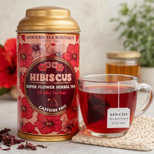 Image of Sancha Tea Boutique Hibiscus Tea | 25 Pyramid Bags | Herbal Caffeine Free Tisane | Sweet Tart Hibiscus Infusion | Wellness & BP Support