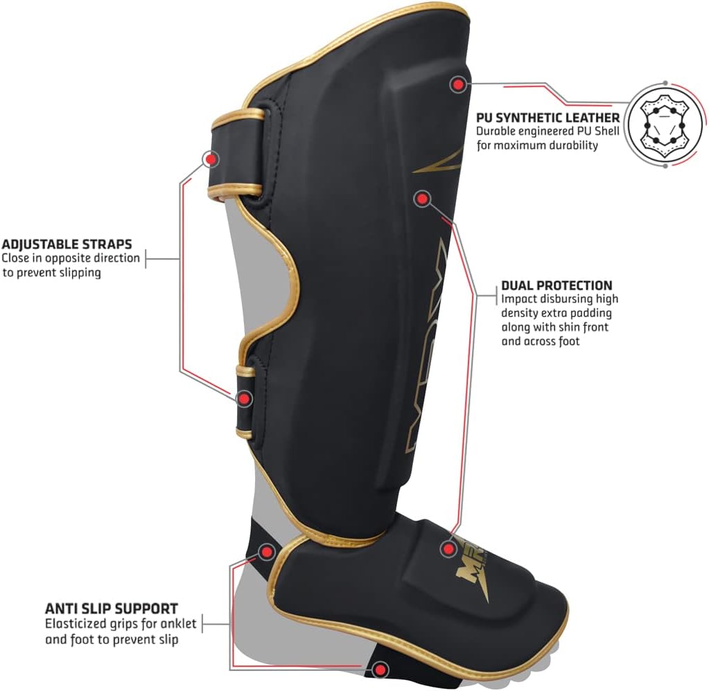 MRX BOXING & FITNESS Shin Guards Pads for Boxing MMA Muay Thai Kickboxing Training Workout Extra Padding with Deluxe Embossed Design Protective Gear Men Women Shin Protector