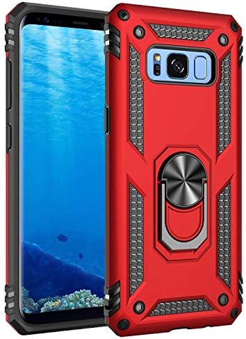 Korecase Compatible with Samsung S8 Case, Armor Dual Layer Protective Cover with 360 Degree Swivel Ring Kickstand Red