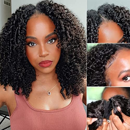 Nadula V Part Wig Human Hair Kinky Curly No Leave Out Upgraded U Part Wigs for Women,Brazilian Afro Curly Glueless V-part Wigs with 5X2.5Inch Lace V Shape Clip in Half Wig 150% Density 16inch