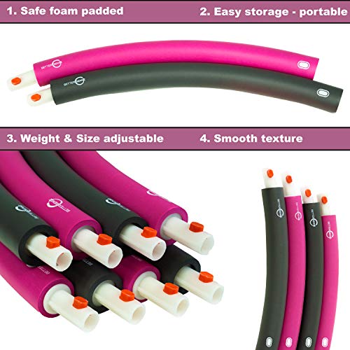 Better Sense Hoola Hoop for Adults - 8 Section Detachable Hoola Hoops, 2lb Weighted Hoola Hoop for Exercise - Portable Smooth & Soft Padding Weighted Hula Hoop with Jump Rope & Resistance Band