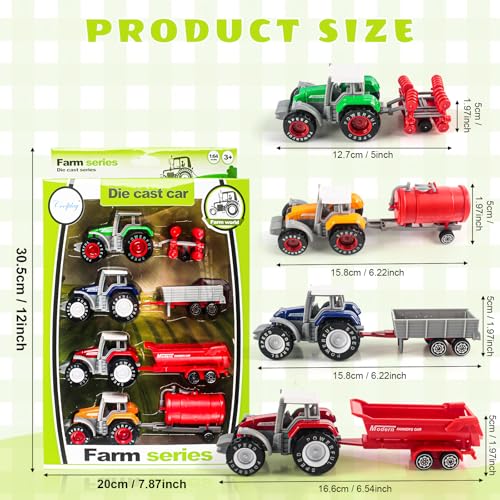 Phlognfy Kinder Traktor Set, Spielzeug Traktor, Grün/Gelb/Blau/Rot, Abnehmbare Kabine, für Kinder ab 4 Jahren zum Spielen im Innen und Außenbereich